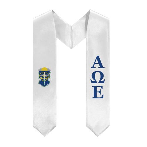 Alpha Omega Epsilon Stole + Block Letters + Crest - White & Blue