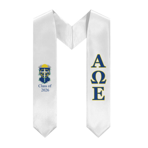 Alpha Omega Epsilon 2026 Stole + Block Letters + Crest - White, Blue & Yellow
