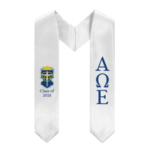 Load image into Gallery viewer, Alpha Omega Epsilon + Crest + Class of 2026 Graduation Stole - White &amp; Blue