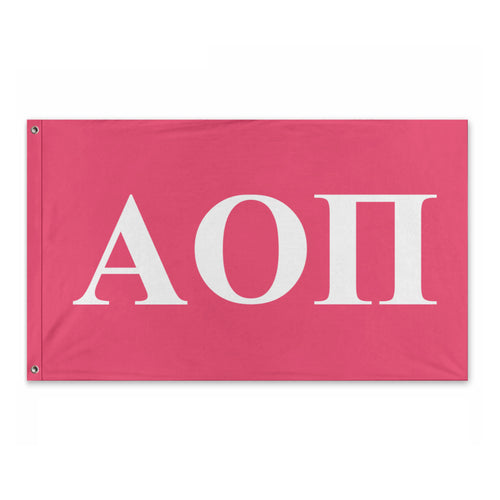 Alpha Omicron Pi Bold Greek Flag - Pink & White