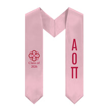 Load image into Gallery viewer, Alpha Omicron Pi + Infinity Rose + Class of 2026 Graduation Stole - Pink &amp; Cardinal