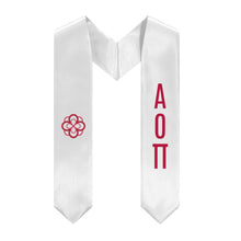 Load image into Gallery viewer, Alpha Omicron Pi Stole With Infinity Rose &amp; Official Letters - White &amp; Cardinal