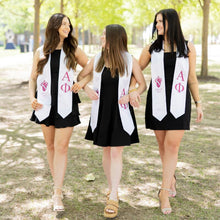 Load image into Gallery viewer, Alpha Phi + Crest + Class of 2025 Graduation Stole - White, Bordeaux &amp; Silver