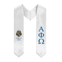 Load image into Gallery viewer, Alpha Phi Omega + Crest + Class of 2024 Graduation Stole - White &amp; Royal
