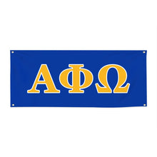 Load image into Gallery viewer, Apha Phi Omega Wide Block Greek Banner - Royal, Gold &amp; White