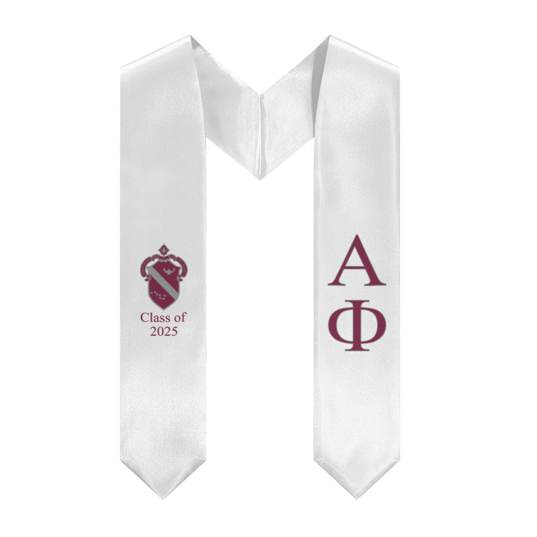 Alpha Phi + Crest + Class of 2025 Graduation Stole - White, Bordeaux & Silver