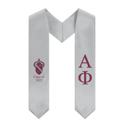 Alpha Phi + Crest + Class of 2025 Graduation Stole - Light Silver & Bordeaux