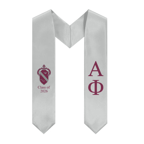 Alpha Phi + Crest + Class of 2026 Graduation Stole - Light Silver & Bordeaux