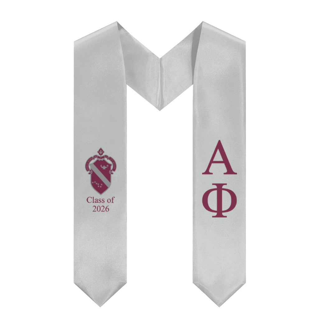 Alpha Phi + Crest + Class of 2026 Graduation Stole - Light Silver & Bordeaux