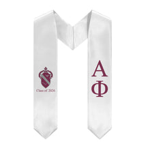 Load image into Gallery viewer, Alpha Phi + Crest + Class of 2026 Graduation Stole - White &amp; Bordeaux - 1