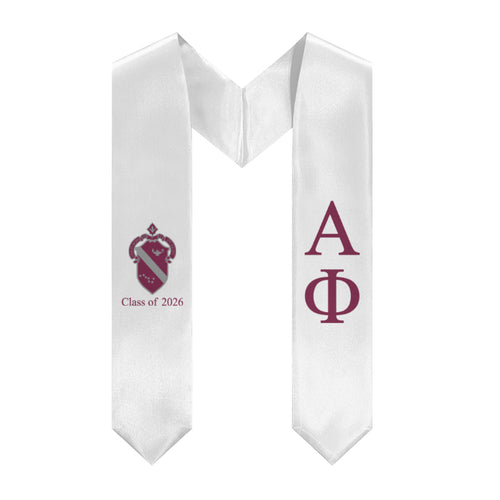 Alpha Phi + Crest + Class of 2026 Graduation Stole - White & Bordeaux - 1