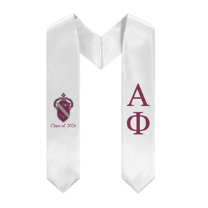 Alpha Phi + Crest + Class of 2026 Graduation Stole - White & Bordeaux - 1