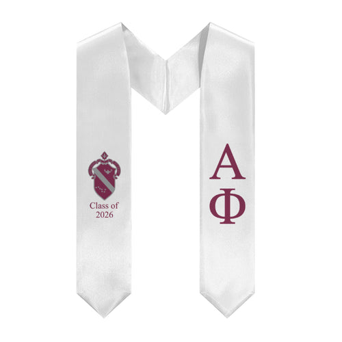 Alpha Phi + Crest + Class of 2026 Graduation Stole - White & Bordeaux