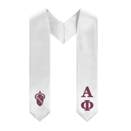 Alpha Phi Stole + Block Letters + Crest - White, Bordeaux & Silver - 2