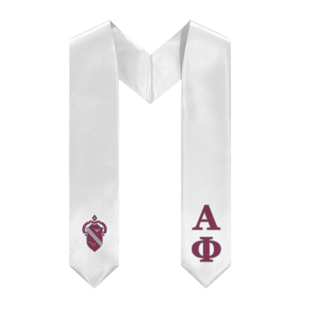 Alpha Phi Stole + Block Letters + Crest - White, Bordeaux & Silver - 2