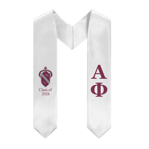 Alpha Phi 2026 Stole + Block Letters + Crest - White & Bordeaux