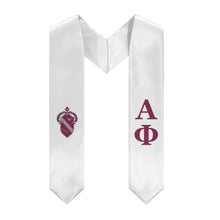 Load image into Gallery viewer, Alpha Phi Stole + Block Letters + Crest - White &amp; Bordeaux