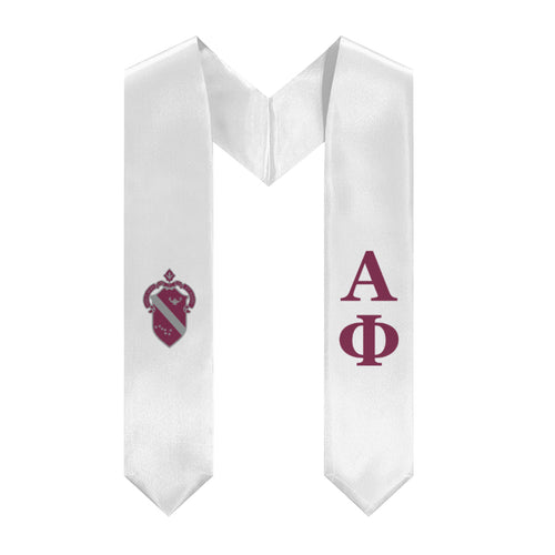 Alpha Phi Stole + Block Letters + Crest - White & Bordeaux