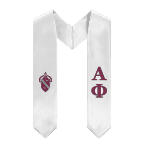 Alpha Phi Stole + Block Letters + Crest - White, Bordeaux & Silver - 1
