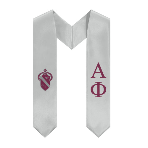Alpha Phi Graduation Stole With Crest - Light Silver & Bordeaux