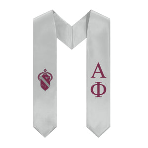Alpha Phi Graduation Stole With Crest - Light Silver & Bordeaux