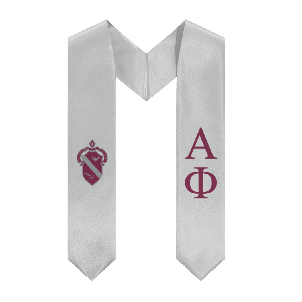 Alpha Phi Graduation Stole With Crest - Light Silver & Bordeaux