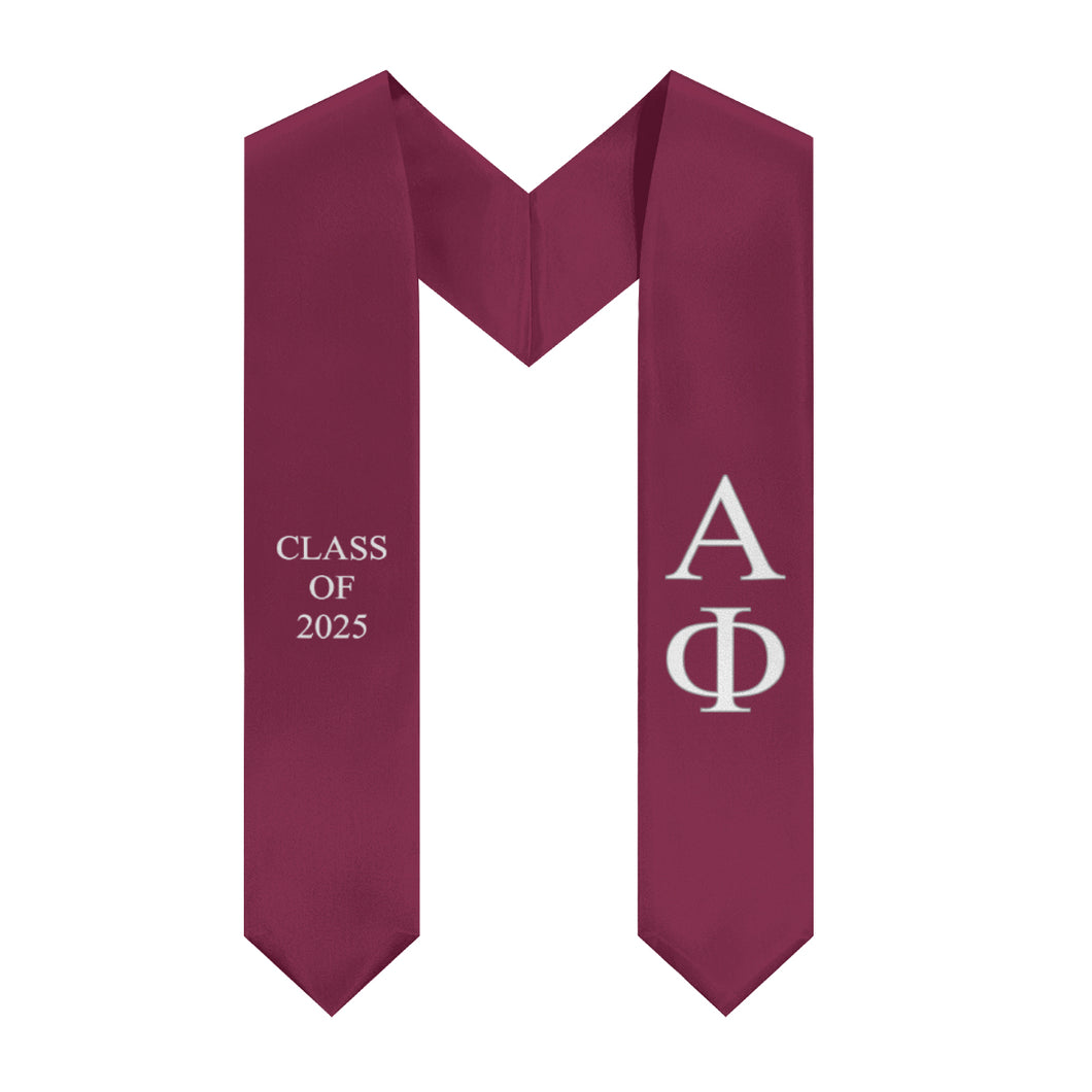 Alpha Phi Class of 2025 Sorority Stole - Bordeaux, White & Silver
