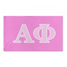 Load image into Gallery viewer, Alpha Phi Wide Greek Block Flag - Light Fuchsia, Classic Rose &amp; White