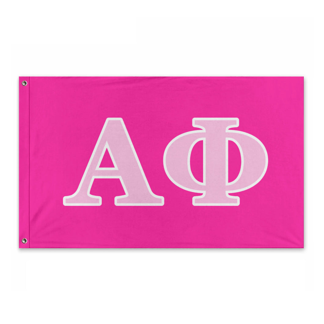 Alpha Phi Wide Greek Block Flag - Neon Pink, Light Pink & White