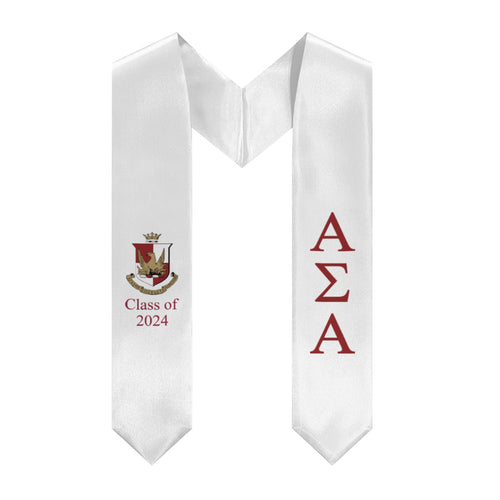 Alpha Sigma Alpha + Crest + Class of 2024 Graduation Stole - White