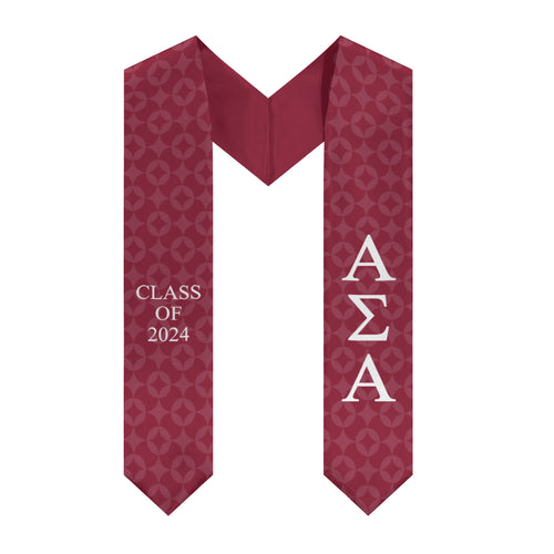 Alpha Sigma Alpha Class of 2024 Pattern Sorority Stole - Crimson & White