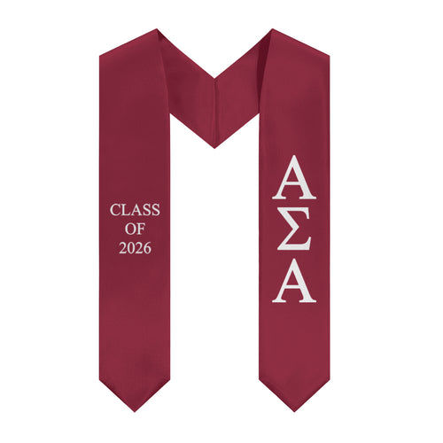 Alpha Sigma Alpha Class of 2026 Sorority Stole - Crimson & White