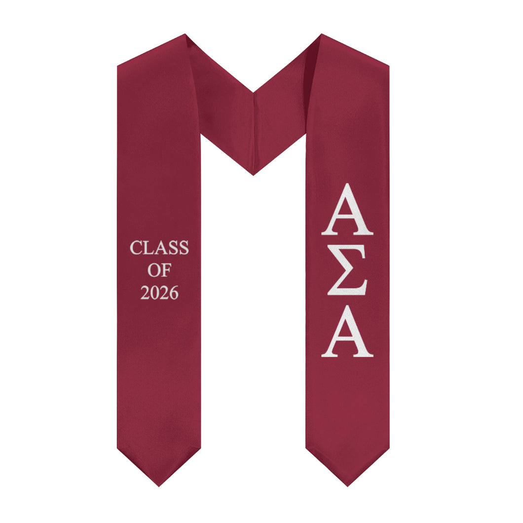 Alpha Sigma Alpha Class of 2026 Sorority Stole - Crimson & White
