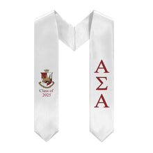 Load image into Gallery viewer, Alpha Sigma Alpha + Crest + Class of 2025 Graduation Stole - White &amp; Crimson