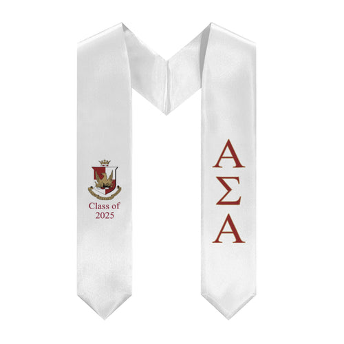 Alpha Sigma Alpha + Crest + Class of 2025 Graduation Stole - White, Crimson & Gold