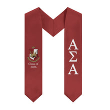 Load image into Gallery viewer, Alpha Sigma Alpha + Crest + Class of 2026 Graduation Stole - Crimson &amp; White