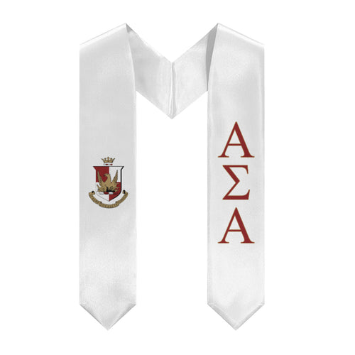 Alpha Sigma Alpha Graduation Stole With Crest - White, Crimson & Gold