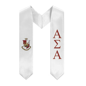 Alpha Sigma Alpha Graduation Stole With Crest - White, Crimson & Gold