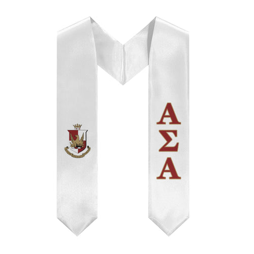 Alpha Sigma Alpha Stole + Block Letters + Crest - White, Crimson & Gold - 1