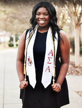 Load image into Gallery viewer, Alpha Sigma Alpha Graduation Stole With Crest - White, Crimson &amp; Gold