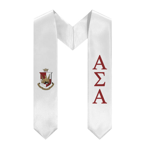 Alpha Sigma Alpha Graduation Stole With Crest - White & Crimson