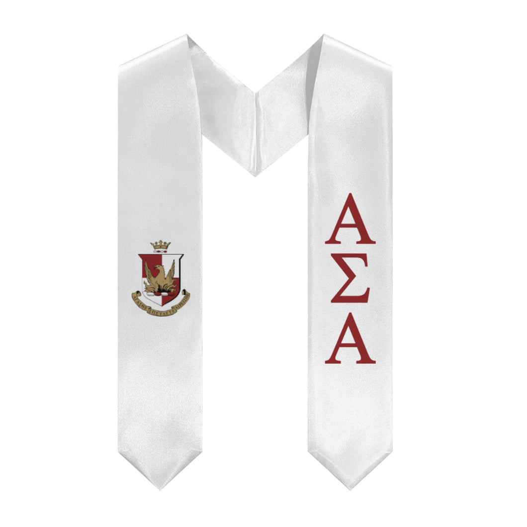 Alpha Sigma Alpha Graduation Stole With Crest - White & Crimson