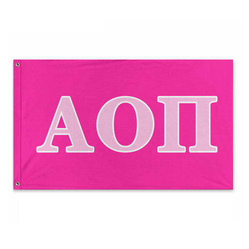 Alpha Omicron Pi Wide Greek Block Flag - Neon Pink, Light Pink & White