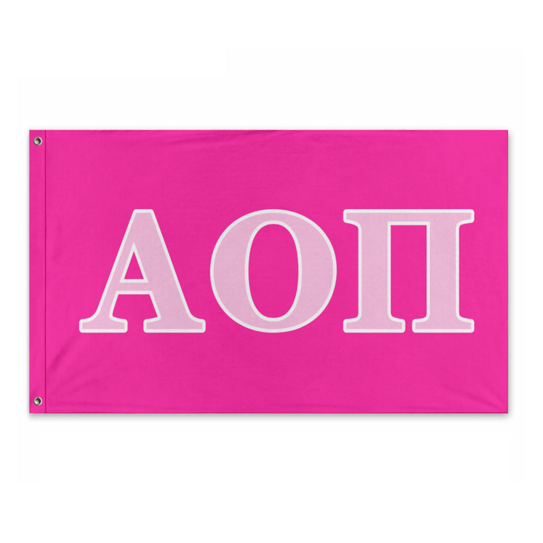 Alpha Omicron Pi Wide Greek Block Flag - Neon Pink, Light Pink & White