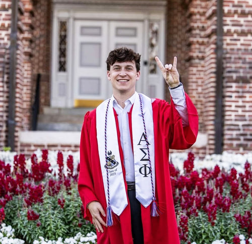 Alpha Sigma Phi + Crest + Class of 2025 Graduation Stole - White, Black & Gold