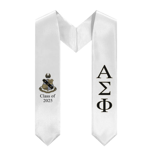 Alpha Sigma Phi + Crest + Class of 2025 Graduation Stole - White, Black & Gold