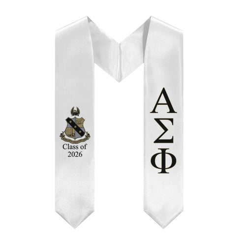 Alpha Sigma Phi + Crest + Class of 2026 Graduation Stole - White, Black & Gold