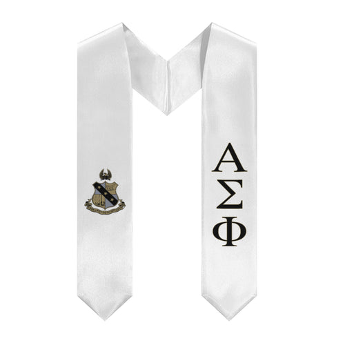 Alpha Sigma Phi Graduation Stole With Crest - White, Black & Gold