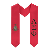 Load image into Gallery viewer, Alpha Sigma Phi Graduation Stole With Crest - Scarlet, Black &amp; Gold