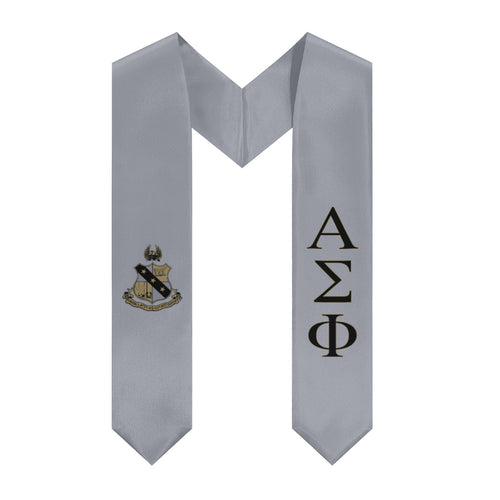 Alpha Sigma Phi Graduation Stole With Crest - Silver, Black & Gold